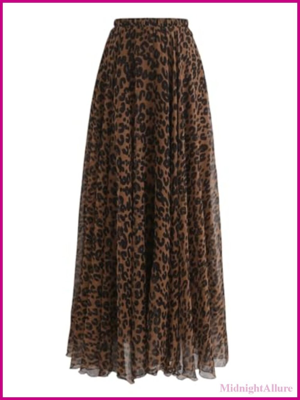Y2K High Waist Ruffled Pleated Leopard Print Flowy Long Skirt